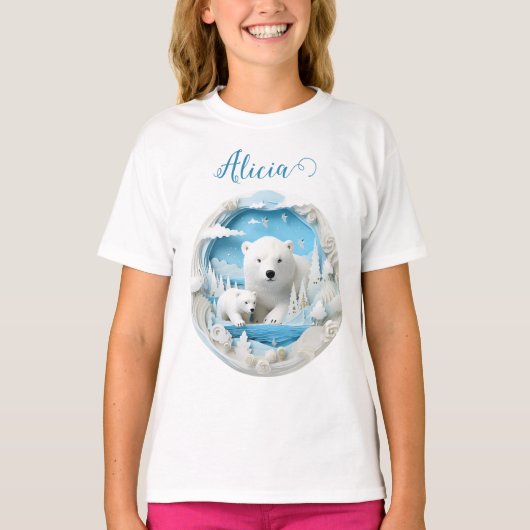 Polar Beer met Cub Arctic Ocean White Winter T-shirt (Voorkant)