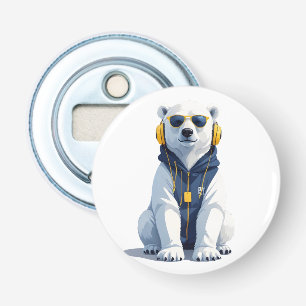 Polar Beer met hoodie Funny Cool Animal Vector Button Flesopener