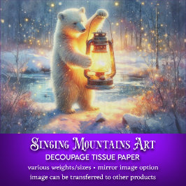 Polar Beer met Lantaarn in Winter Forest Decoupage Tissuepapier