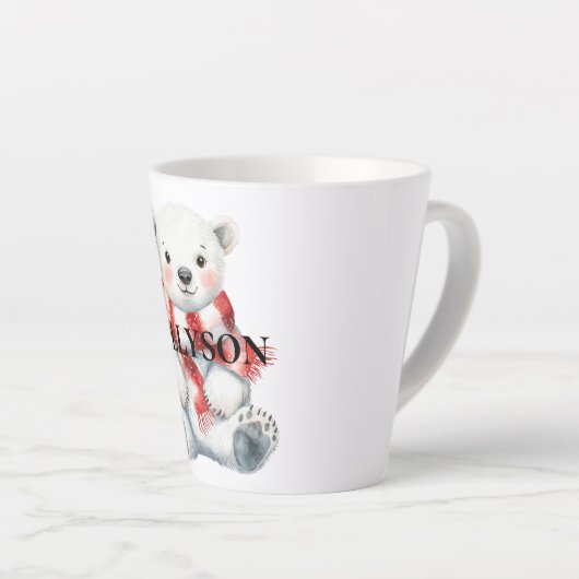 Polar Beer met pepermunt rood witte sjaal Latte Mok (Rechterhoek)
