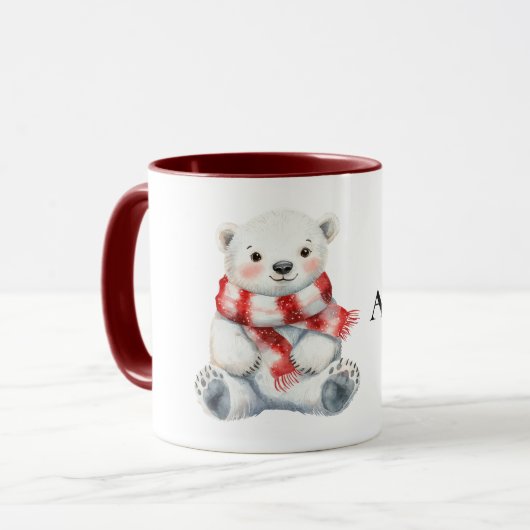 Polar Beer met pepermunt rood witte sjaal Mok (Voorkant links)