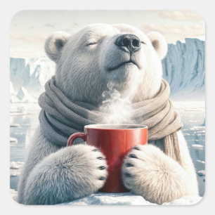 Polar Beer met rode koffie Mok Vierkante Sticker