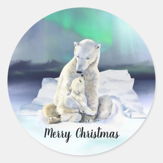 Polar Beer, moeder en Baby kerst Ronde Sticker (Voorkant)