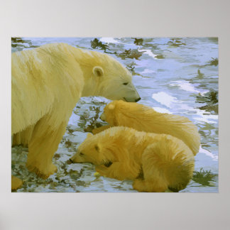 Polar Beer moeder en haar welpen papier print