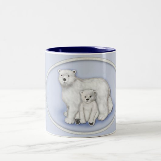 Polar Beer moeder en welp. Tweekleurige Koffiemok (Center)