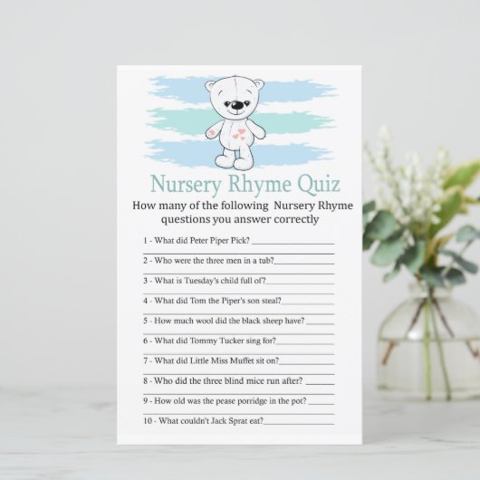 Polar beer Nursery Rhyme Quiz baby shower game (Staand voorkant)