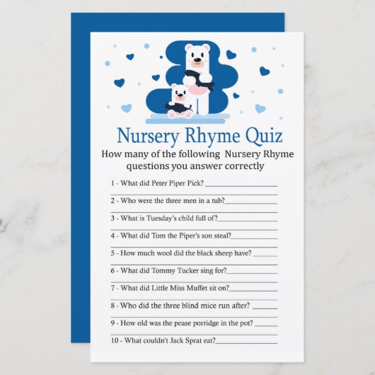 Polar beer Nursery Rhyme Quiz baby shower game (Voorkant / Achterkant)