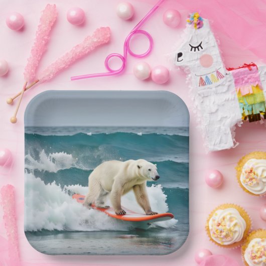 Polar Beer op een surfplank Papieren Bordje (Feest)
