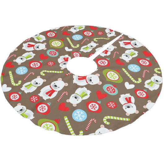 Polar Beer Pattern Candy Cane - Brown Kerstboom Rok (Gekanteld)