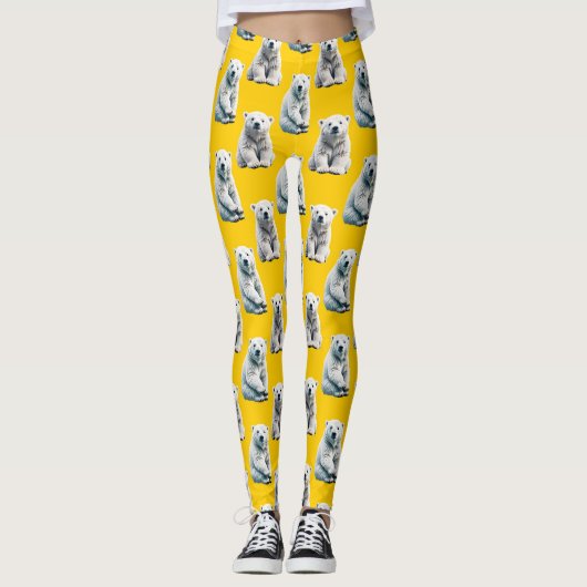 Polar Beer Pattern Design op geel Leggings (Voorkant)