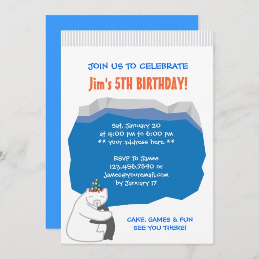 Polar Beer & Penguin Birthday Party Invitation Kaart (Voorkant / Achterkant)