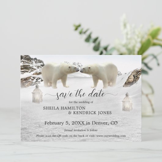 Polar Beer QR Code Photo Winter Save the Date Kaar (Staand voorkant)