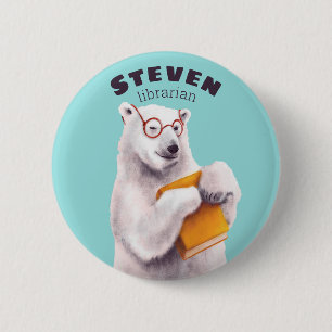 Polar Beer Reading Art – Boekenliefhebber Ronde Button 5,7 Cm