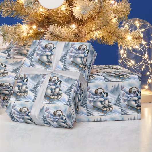 Polar Beer Sledding met een pinguïn Cadeaupapier (Feestdagen)