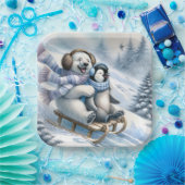 Polar Beer Sledding met een pinguïn Papieren Bordje (Feest)