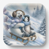 Polar Beer Sledding met een pinguïn Papieren Bordje (Voorkant)
