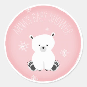 Polar Beer Sneeuwvlok Roze Meisje Baby shower Ronde Sticker