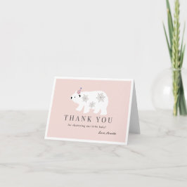 Polar Beer Snowflake Roze Baby shower Bedankkaart