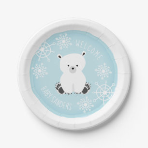 Polar Beer Snowflake Winter Blue Boy Baby shower Papieren Bordje