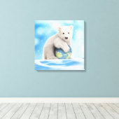 Polar Beer welp World Canvas Afdruk (Insitu (Houten vloer))