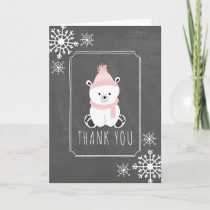 Polar Beer Winter Baby shower Dank u Roze Bedankkaart