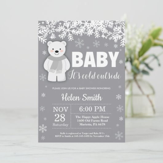 Polar Beer Winter Baby shower Snowflake Kaart (Staand voorkant)