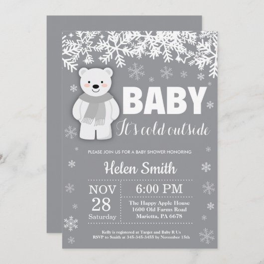 Polar Beer Winter Baby shower Snowflake Kaart (Voorkant / Achterkant)