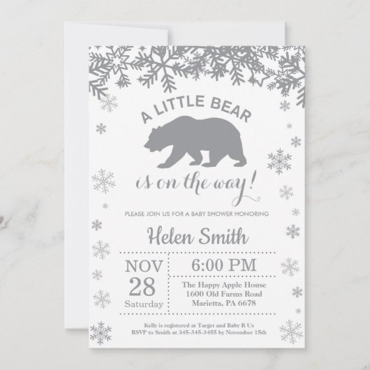 Polar Beer Winter Baby shower Snowflake Kaart (Voorkant)
