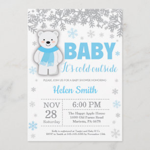 Polar Beer Winter Blue Boy Baby shower Snowflake Kaart
