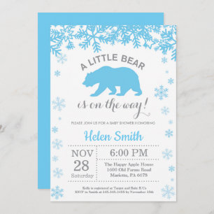 Polar Beer Winter Blue Boy Baby shower Snowflake Kaart