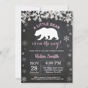 Polar Beer Winter Girl Baby shower Chalkboard Kaart