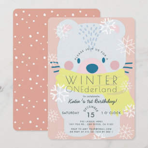 Polar Beer Winter Onederland Roze 1ste verjaardag Kaart