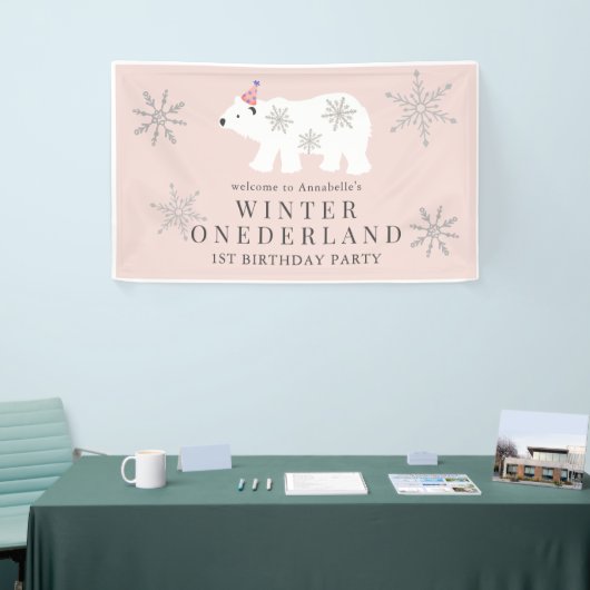 Polar Beer Winter Onederland Roze 1ste verjaardag Spandoek (Beurs)