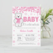 Polar Beer Winter Pink Girl Baby shower Snowflake Kaart (Staand voorkant)
