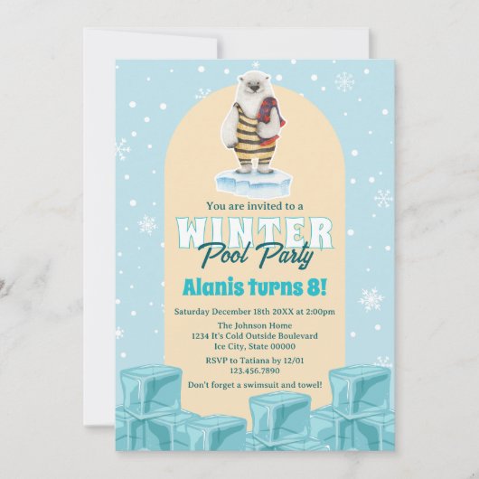 Polar Beer Winter Pool Party Kids Verjaardagsfeest Kaart (Voorkant)