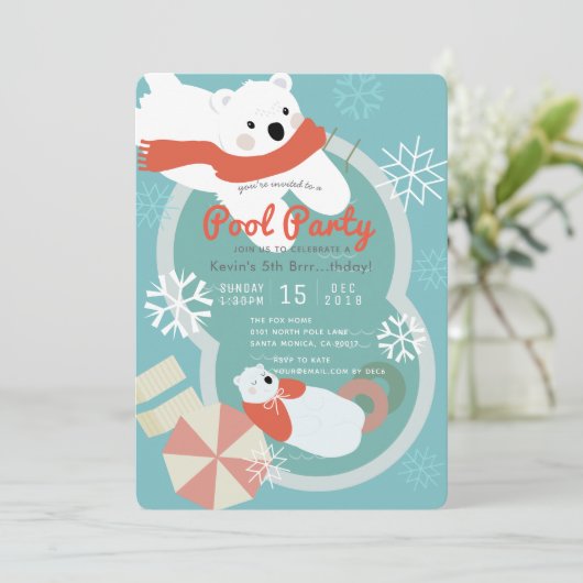 Polar Beer Winter Pool Party Verjaardagsuitnodigin Kaart (Staand voorkant)