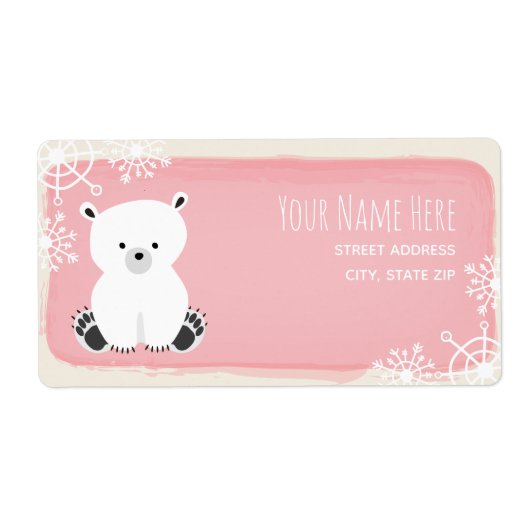 Polar Beer Winter Roze Meisje Baby shower Etiket (Voorkant)