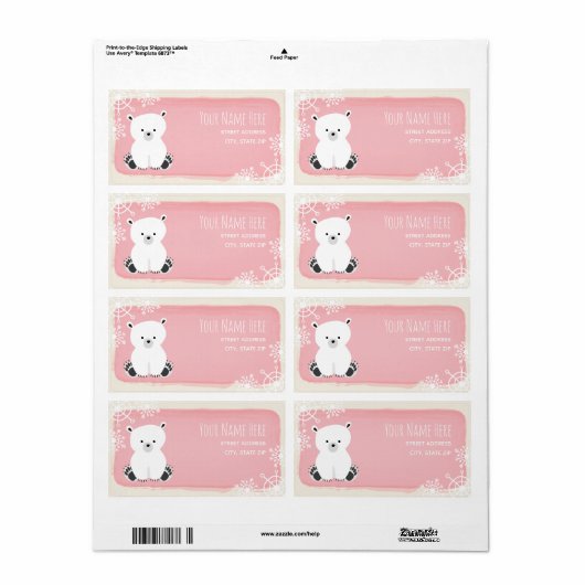 Polar Beer Winter Roze Meisje Baby shower Etiket (Full Sheet)