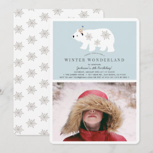 Polar Beer Winter Wonderland Foto Blauw Verjaardag Kaart