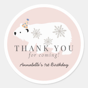 Polar Beer Winter Wonderland Pink Birthday Ronde Sticker