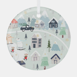 Polar beer winterlandschap, Kerstmis achtergrond. Glas Ornament