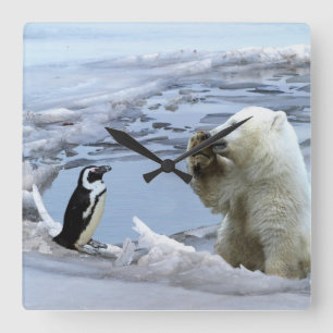 Polar Beerwelp & Pinguïn Beste Vrienden Wandklok Vierkante Klok