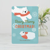 Polar Beren Beary Merry Christmas Kaart (Staand voorkant)