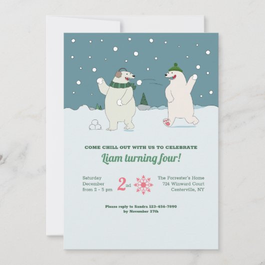 Polar Beren Birthday Party Invitation Kaart (Voorkant)