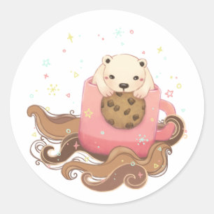 Polar Beren Cookie & Coffee Break Illustratie Ronde Sticker