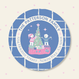 Polar Beren en Christmas Tree Blue Envelope Seal Ronde Sticker