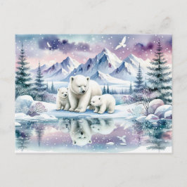 Polar Beren en Snowy Winter Scene Schilderen Briefkaart