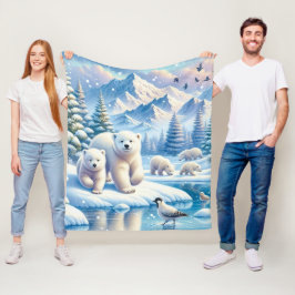 Polar Beren en Snowy Winter Scene Schilderen Fleece Deken
