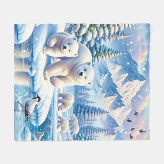 Polar Beren en Snowy Winter Scene Schilderen Fleece Deken (Voorkant (Horizontaal))