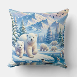 Polar Beren en Snowy Winter Scene Schilderen Kussen